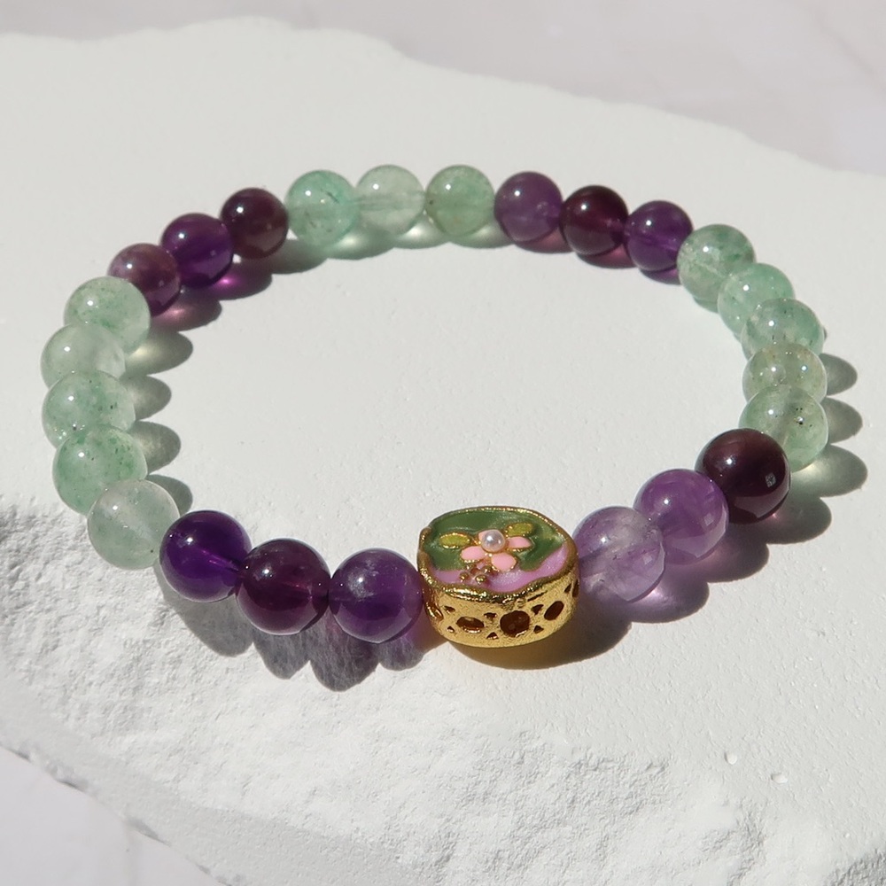 Hayamoon Chakra Alignment Natural Stone Purple Green Oil Painting Bracelet